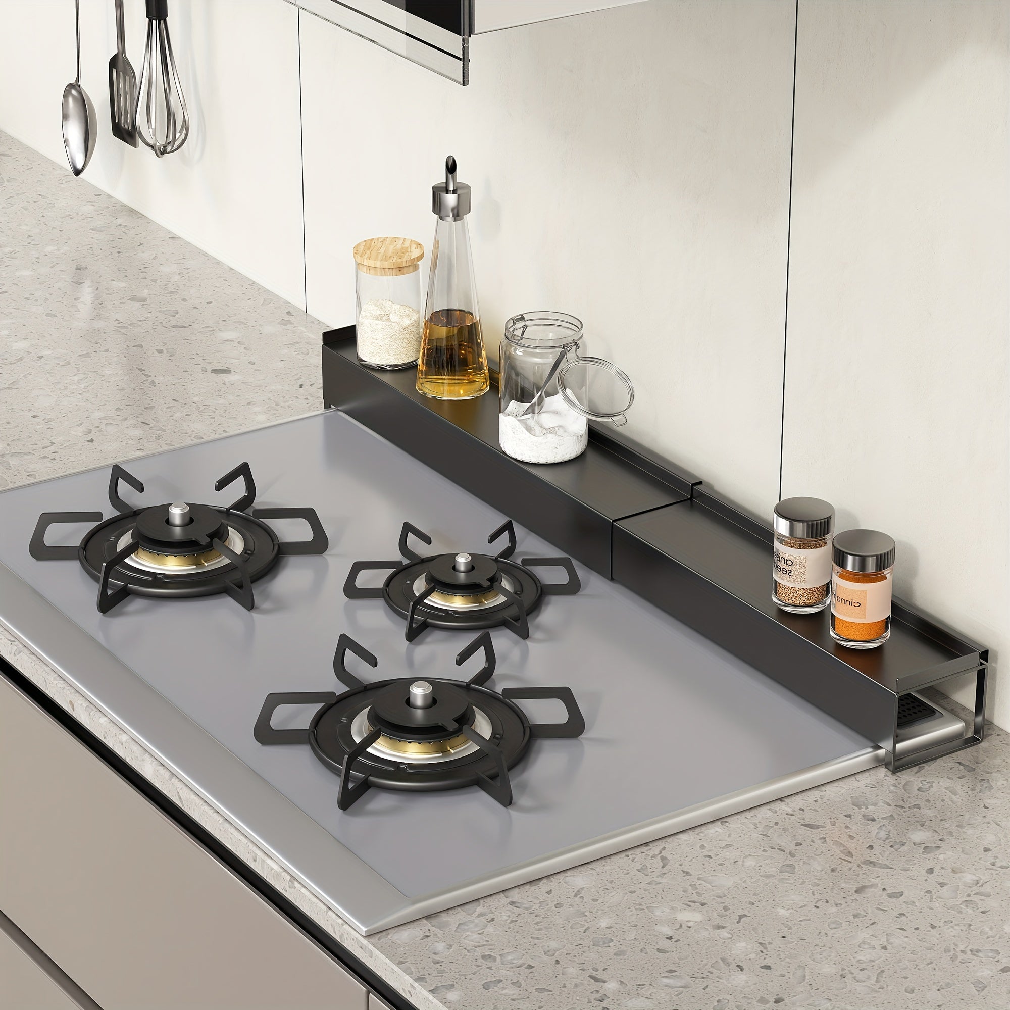 Stainless Steel Gas Stove Backsplash Guard Adjustable Oil-Resistant Shelf
