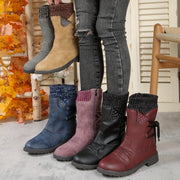 Women's Faux Cover Chunky Heel Ankle Boots with Zip Closure