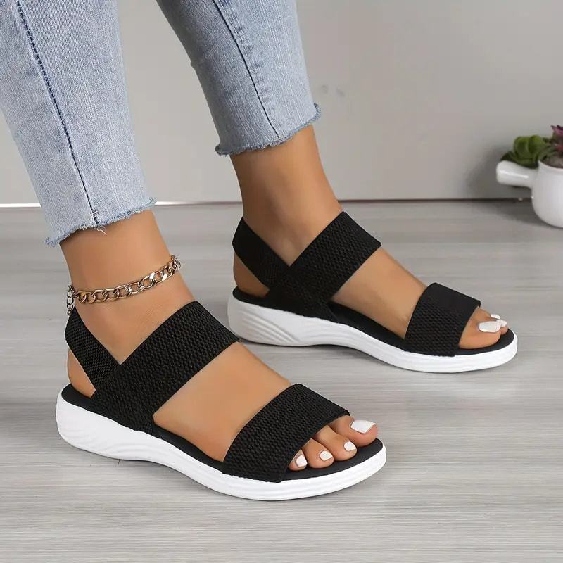 Women's Black Open-Toe Slide Sandals with White Sole Casual Summer Footwear