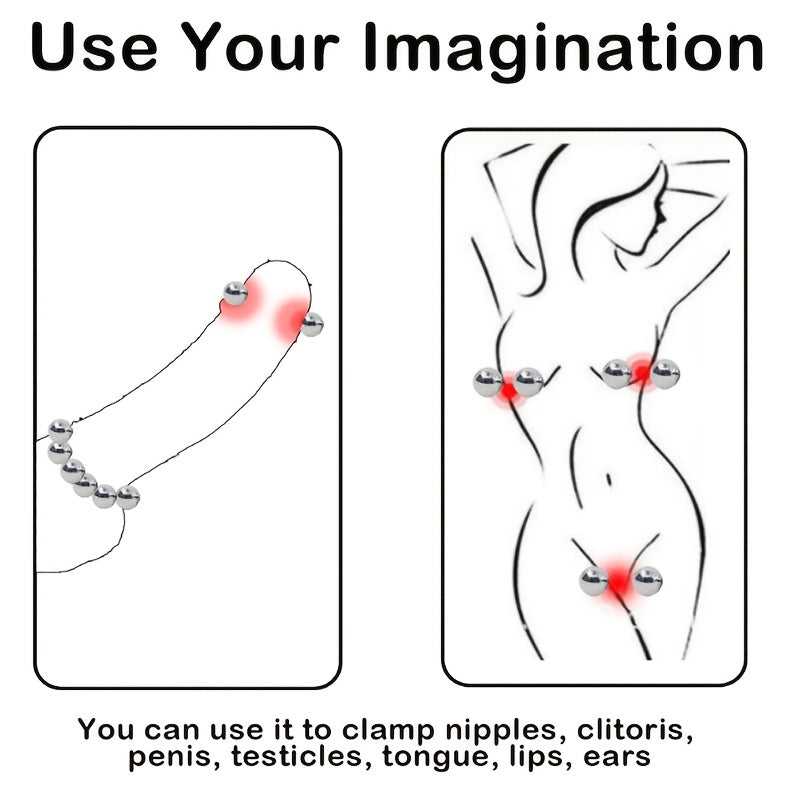 Adult Magnetic Nipple Clamps and Labia Screw Set, Strong, Reusable, Sensual Play