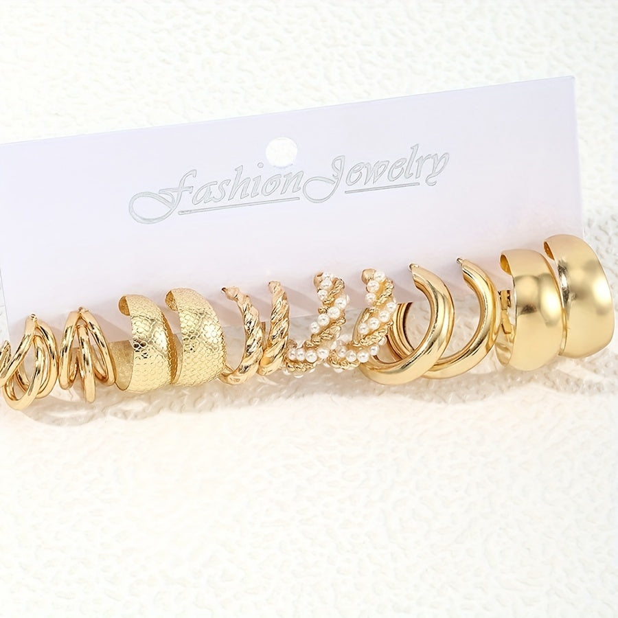 12-ta bo'lak minimalistik halqa sirg'alar, sun'iy marjon bilan bezatilgan, kundalik va bayram kiyimlari uchun zanglamas po'latdan yasalgan studlar