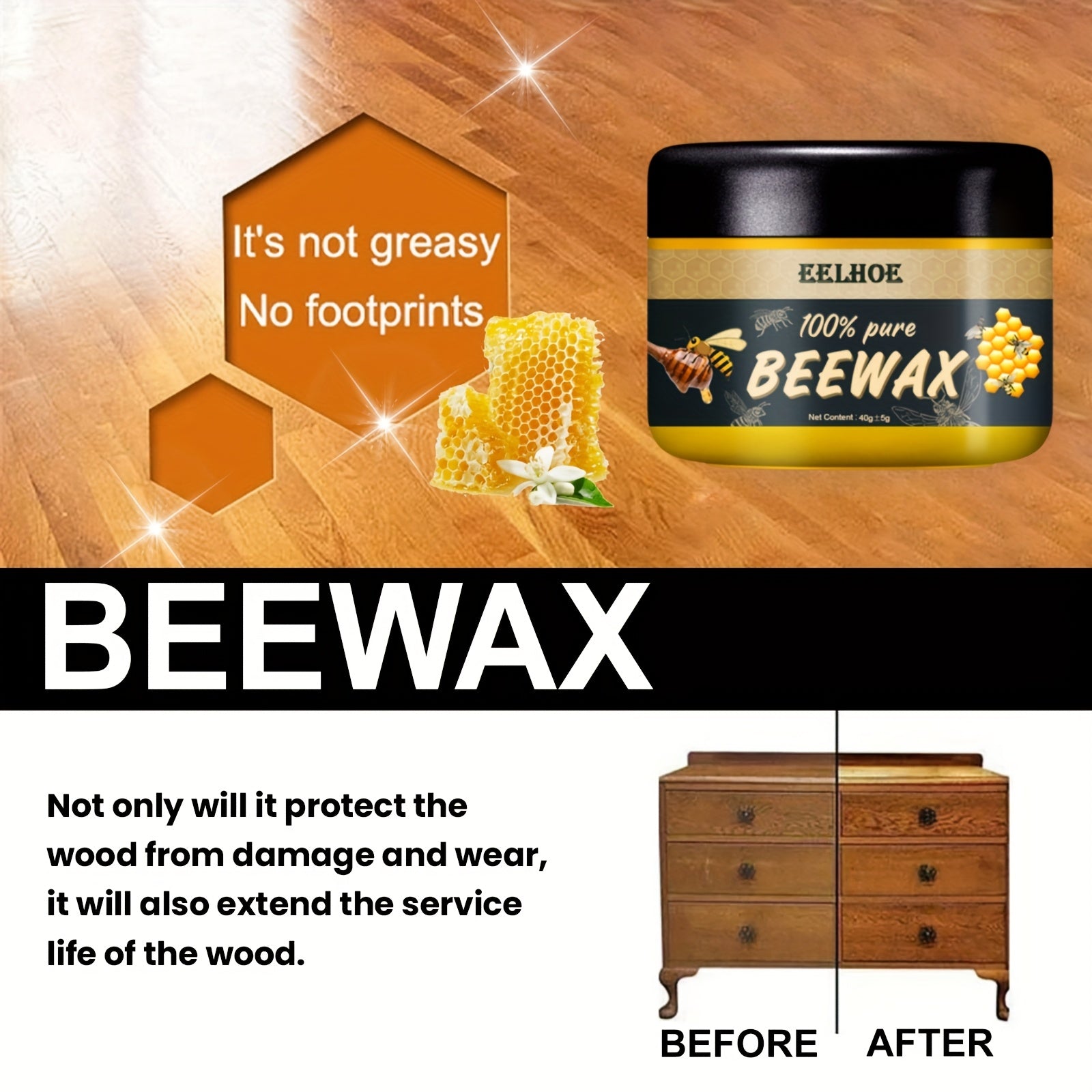 Limpiador de cera de abejas para cuidado de muebles de madera, removedor de manchas para suelos pulidos