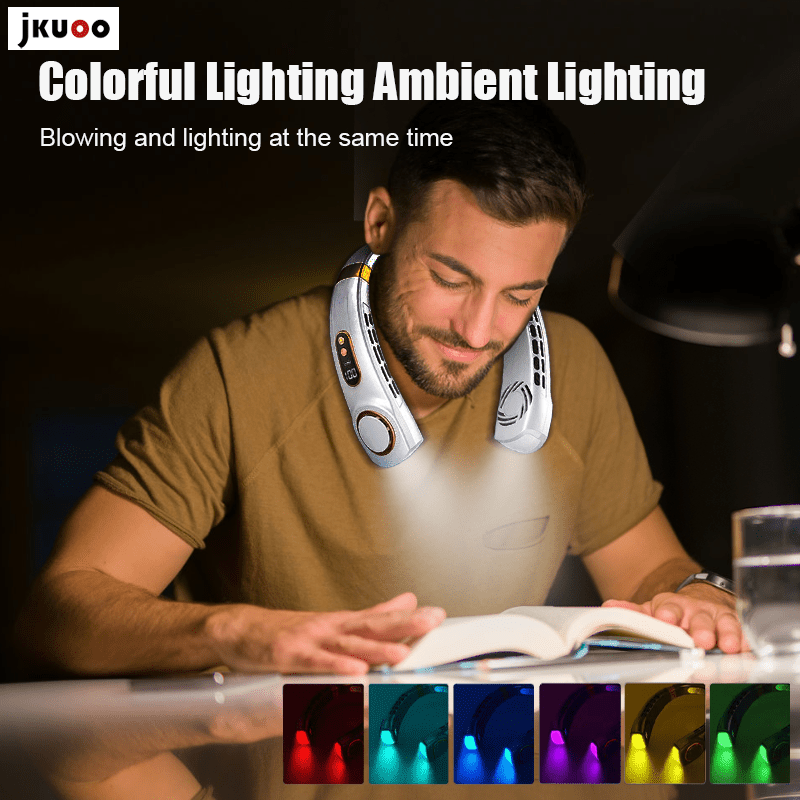 Portable Neck Fan 2-in-1 Bladeless USB Rechargeable 5 Speeds Digital Display Indoor Outdoor