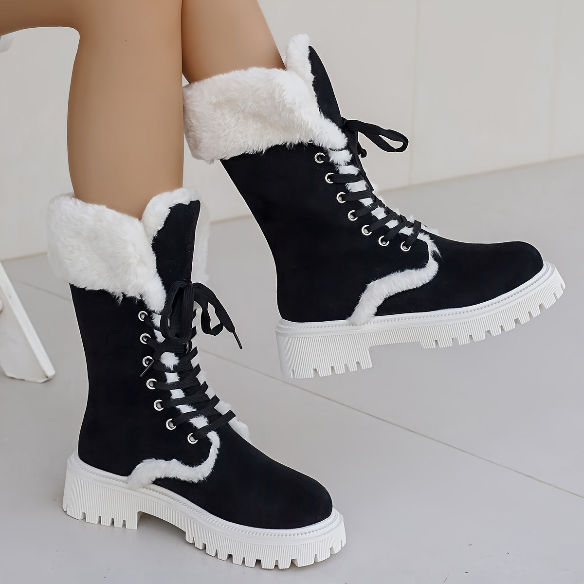 Women's Winter Snow Boots Plush Lined Mid-Calf Lace-Up Durable