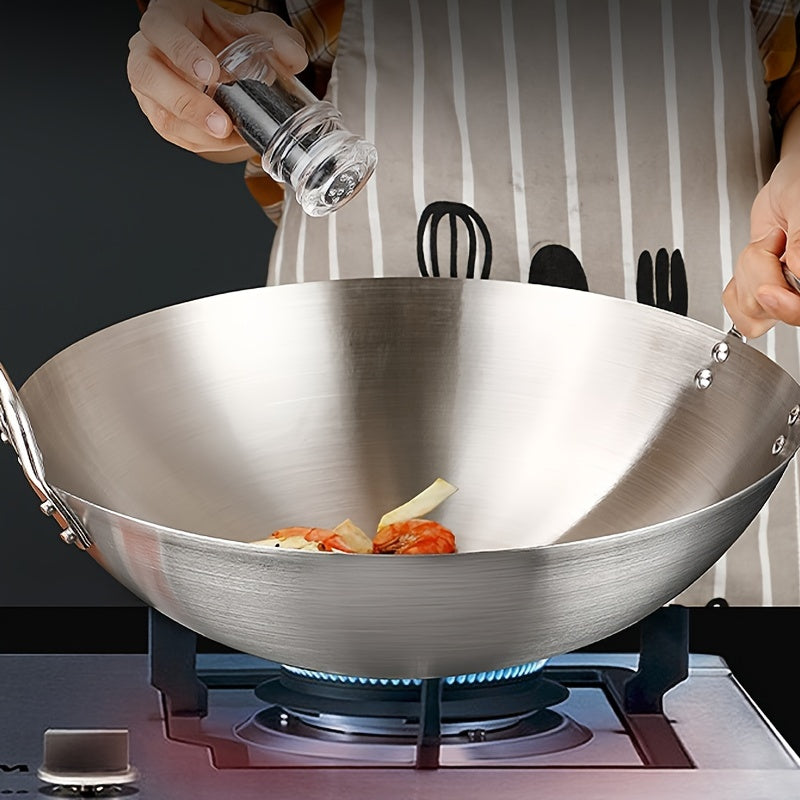 Stainless Steel Wok 38cm Heavy-Duty Uncoated Pan for Restaurant or Home Cooking