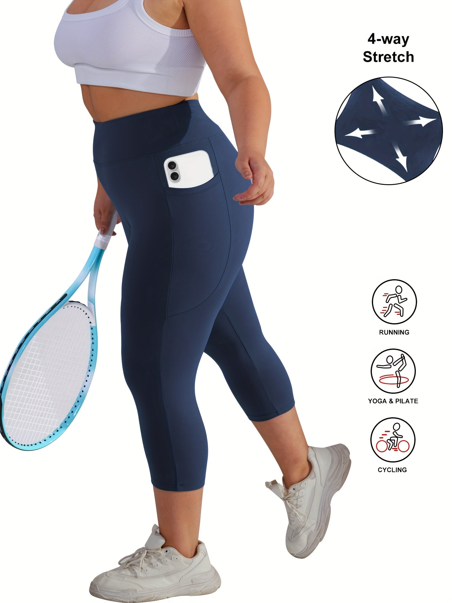 Женские леггинсы для йоги большого размера с высокой талией, карманами и контролем живота