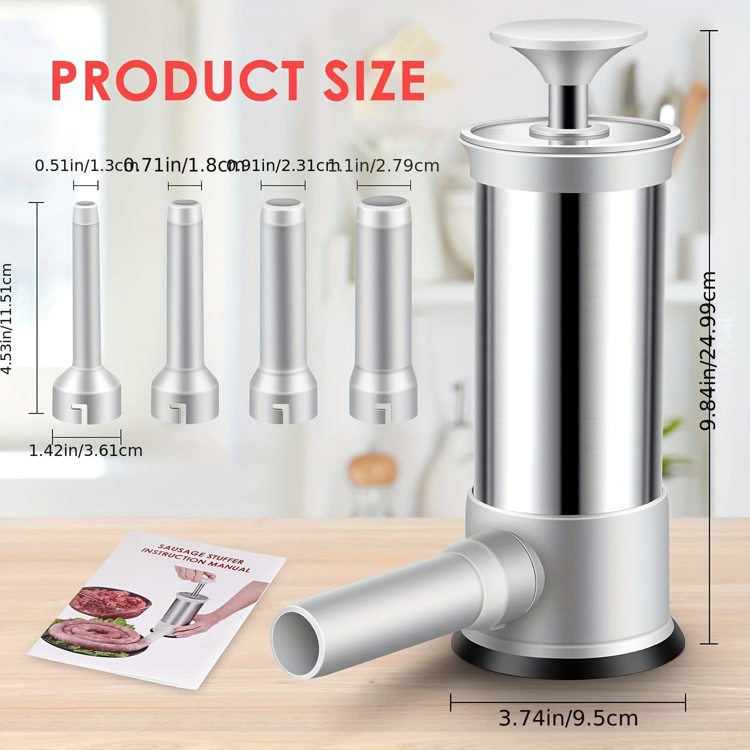 Stainless Steel Sausage Stuffer Machine with Tubes Manual Salami Maker Kitchen Tool