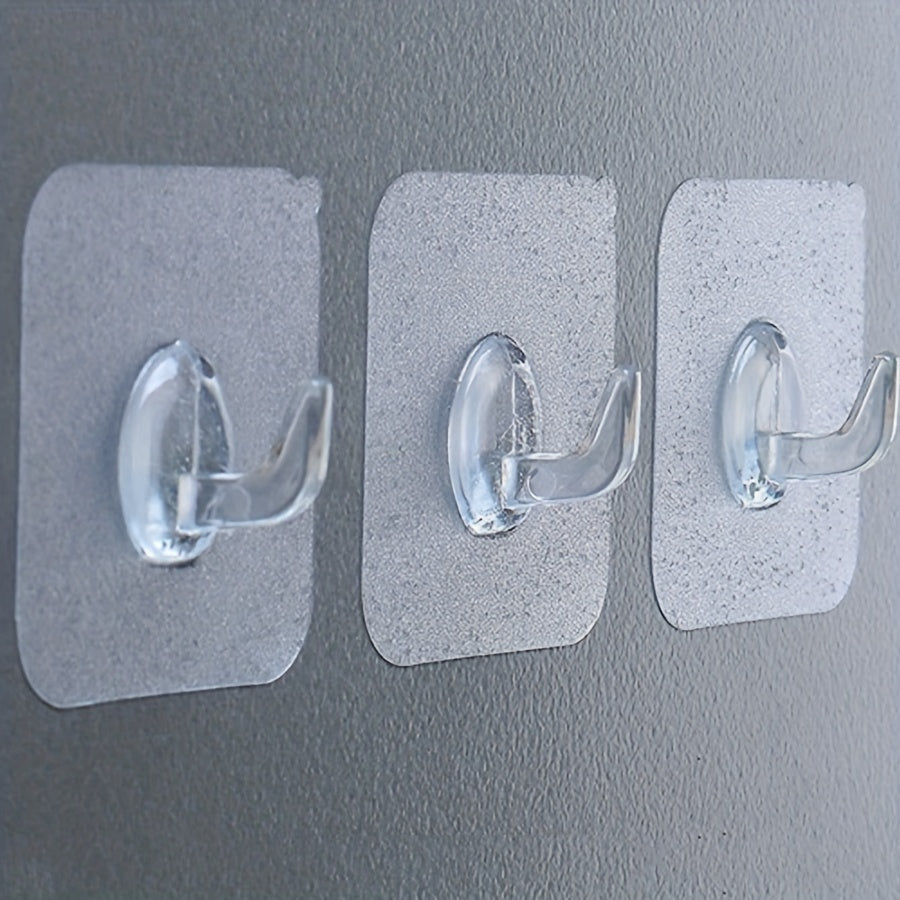 10 Easy-Install Clear Adhesive Wall Hooks Heavy-Duty for Kitchen Bathroom Storage