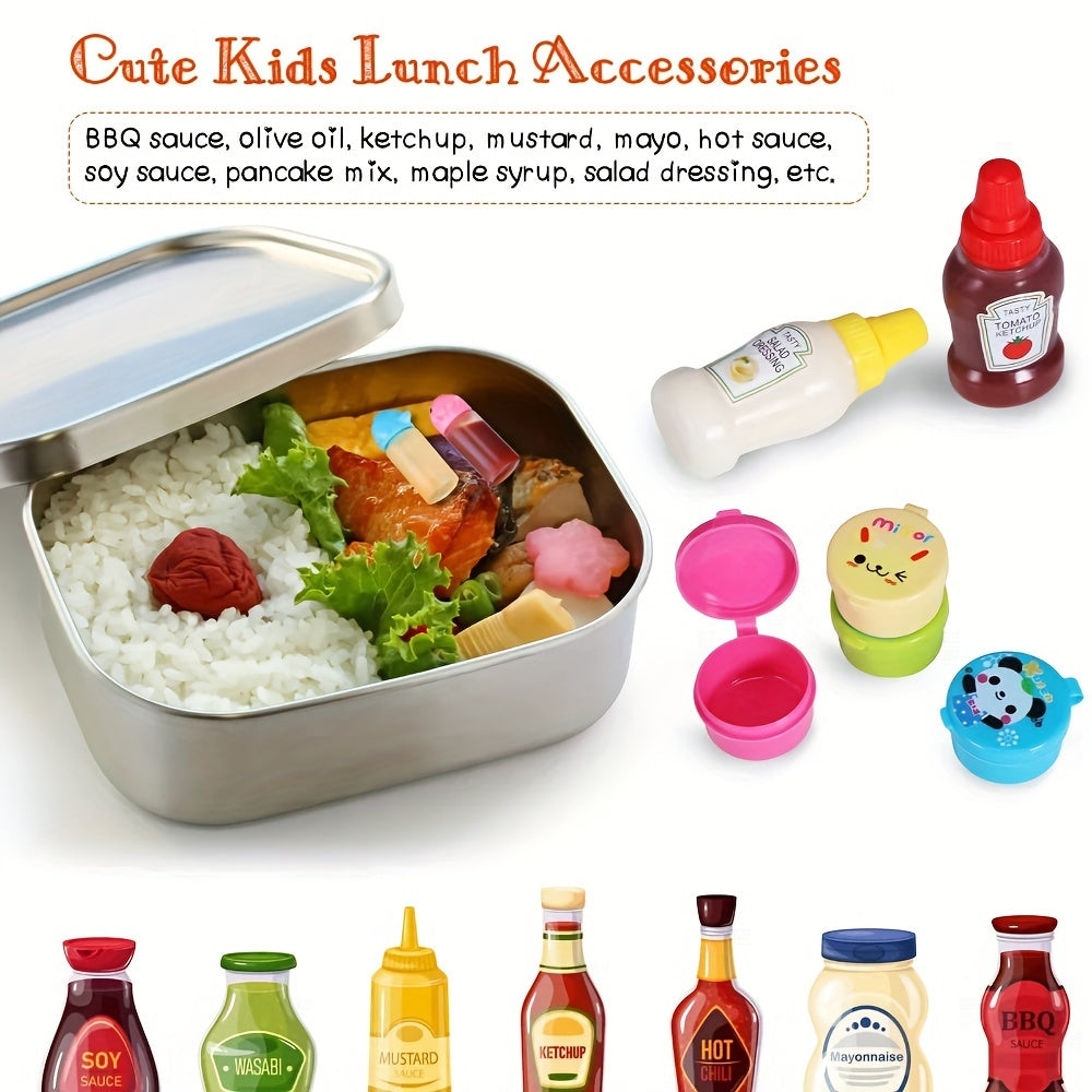 38-Piece Kids Lunch Accessories Set with Animal and Fruit Fork Picks Salad Dressing Squeeze Bottles Bento Box Decorations