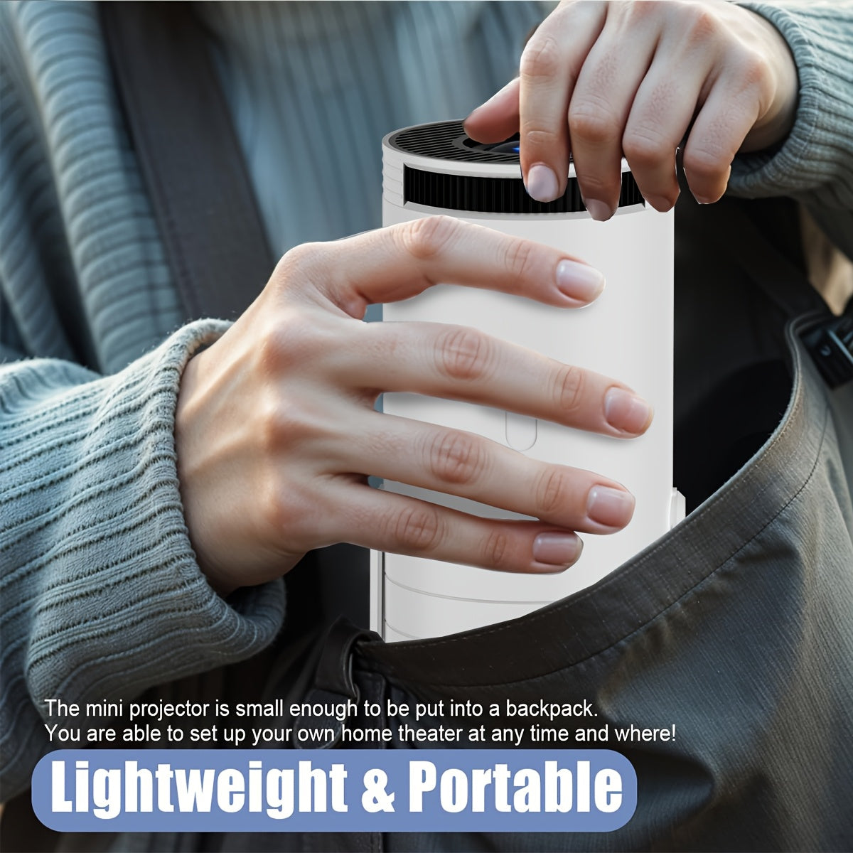 Proyector mini portátil 1080P soporte 180° rotatorio corrección trapezoidal automática blanco