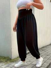 Plus Size Casual Vacation Pleated Pants Elastic Waist Long Trousers