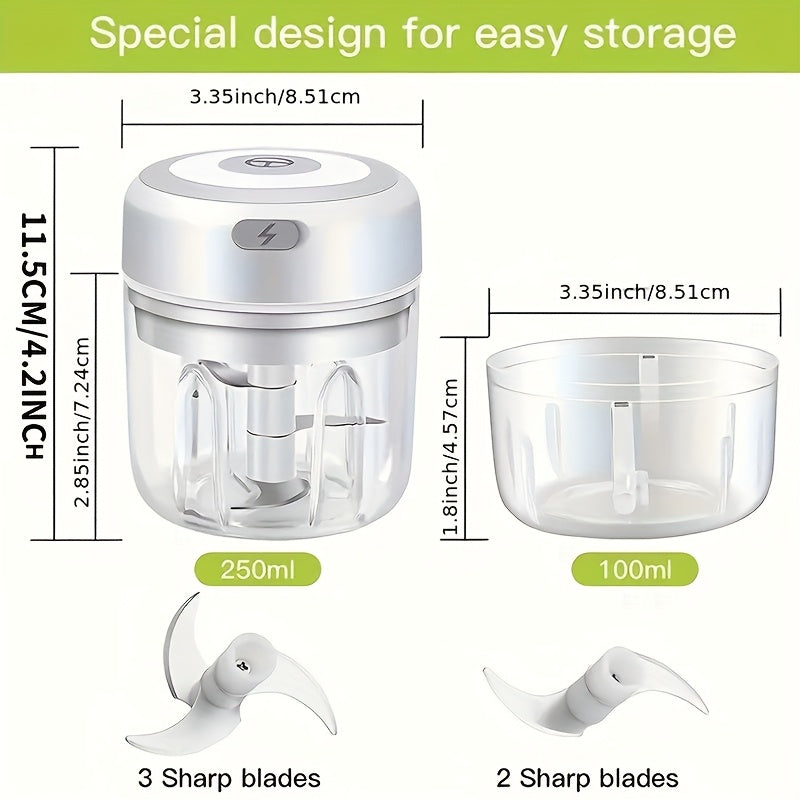 Portable cordless food processor USB charging 1200 RPM motor chopping grinding