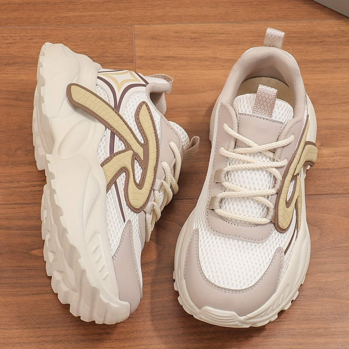 Women's Mesh Sneakers Lace Up Platform Breathable Non-slip Walking Shoes