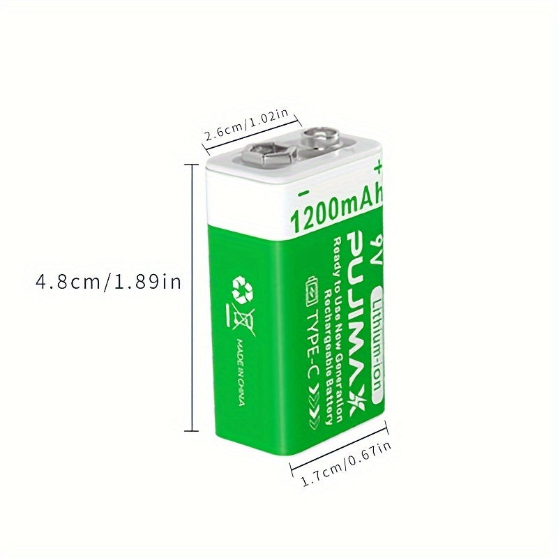 Lithium Battery with Type-C Port Rechargeable 9V Pack of 1 2 or 4