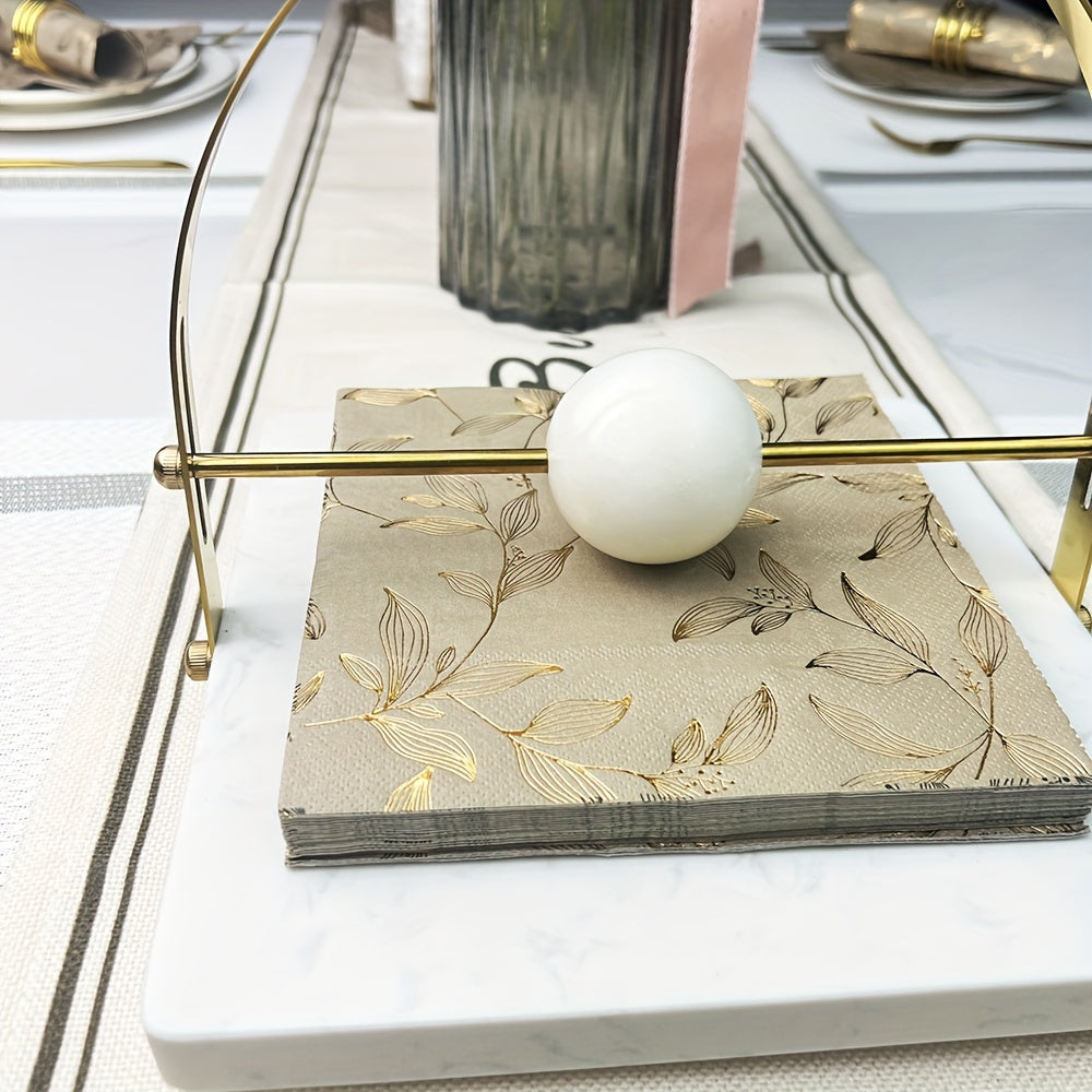 Set of 20 Gold Leaf Pattern Disposable Napkins 33cm Square for Weddings Parties