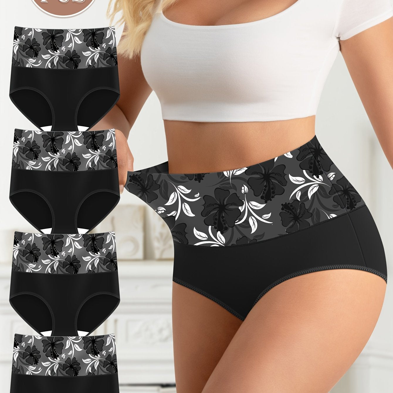Women's High-Waist Shapewear Panties 4 Pack Black Tummy Control Breathable