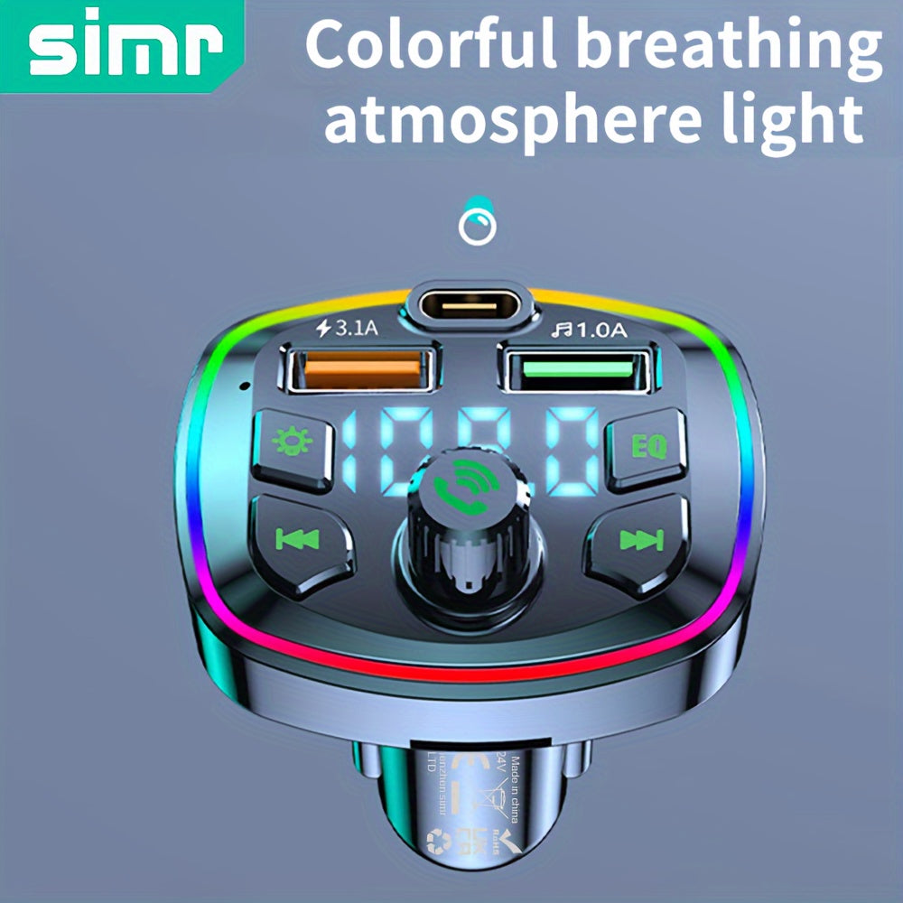 Wireless Car FM Transmitter with Dual USB-C Ports ABS Material for Vehicles