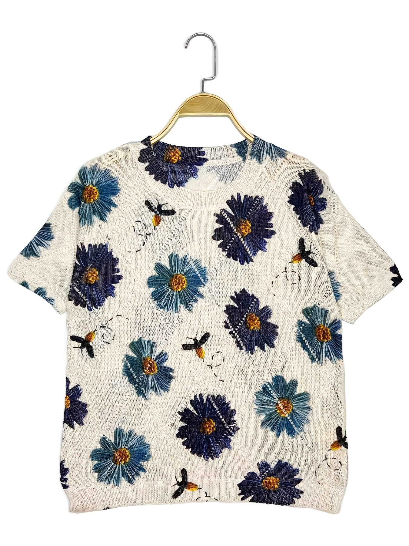 Plus Size Women's Floral Print Pullover Top Lightweight Short Sleeve Blouse
