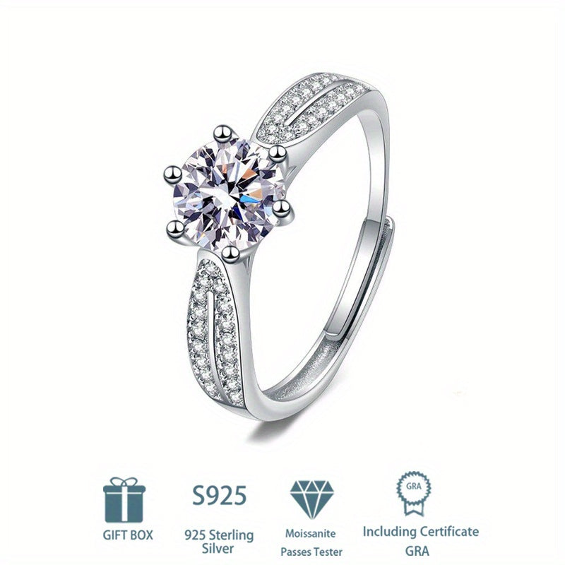 Sterling Silver 2ct Moissanite Engagement Ring Wedding Band Anniversary Gift