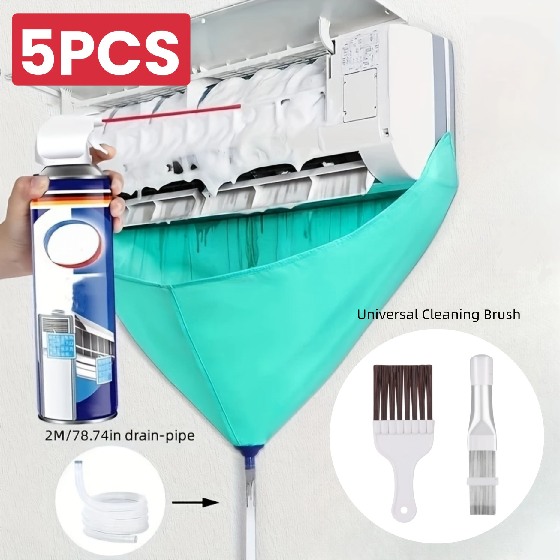 Air Conditioner Cleaning Kit 3pcs Dust Cover Water Bag Universal Tools for Wall-Mounted AC