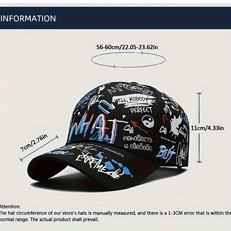 Polyester Graffiti Print Hip-Hop Baseball Cap PVC Coated Lightweight Party Accessory