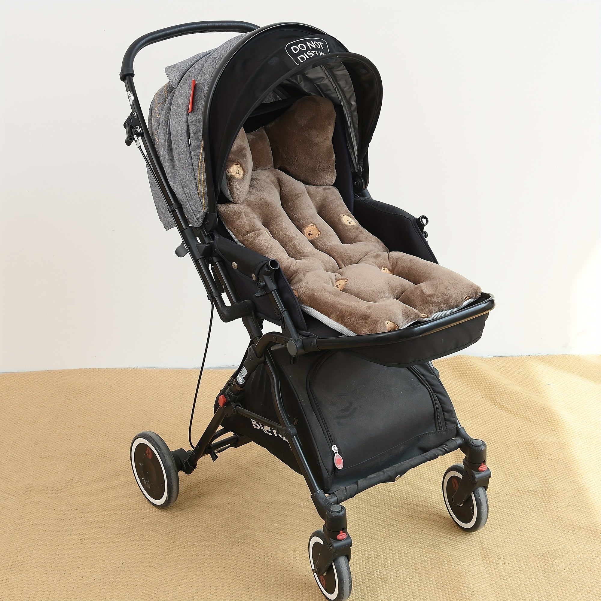 Almohadilla para cochecito de bebé con patrón de oso de peluche, bordada, acolchado grueso, suave y cálido