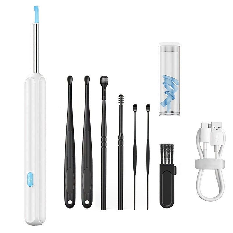 7-Piece Earwax Removal Kit with Camera Light Rechargeable Silicone and Metal Ear Spoons