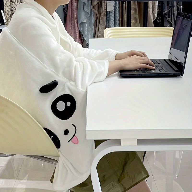 Panda Pillow and Blanket Set Cartoon Glam Style All-Season Knitted Polyester Lightweight Travel Office