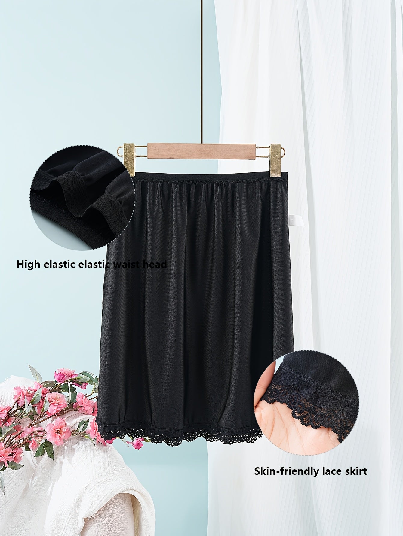 Plus Size Thickened Safety Anti-Slip Skirt with Lace Patchwork Underlay