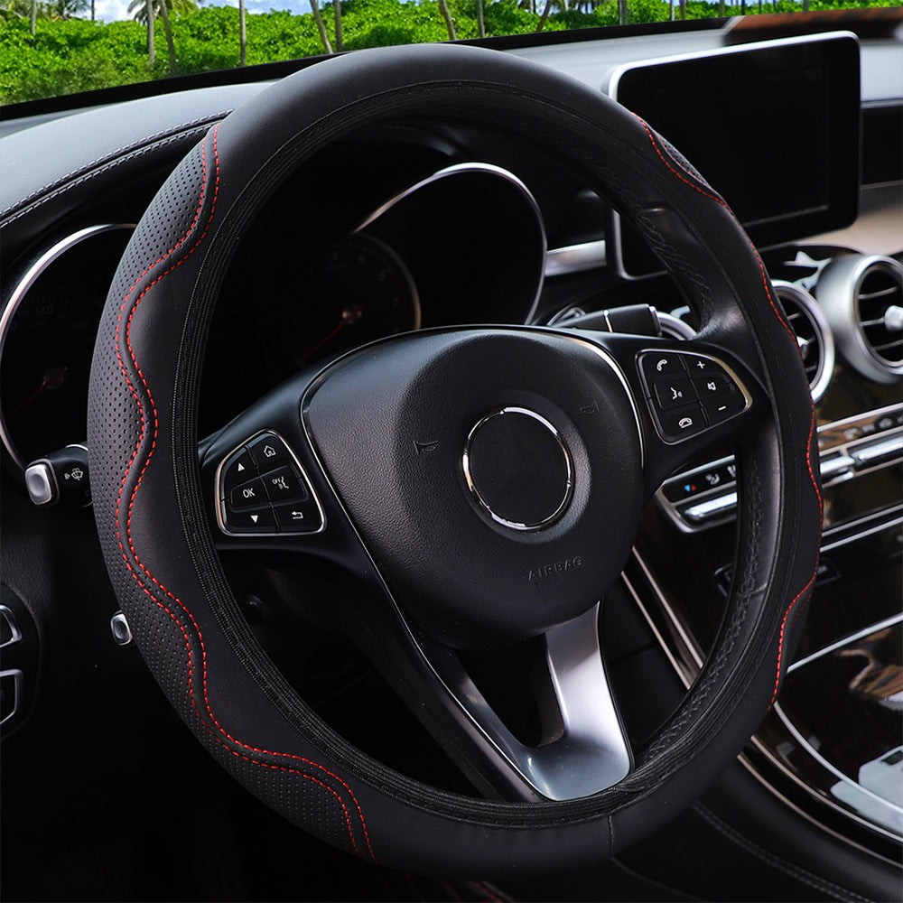 Universal PU Leather Steering Wheel Cover and Seat Belt Cover Set