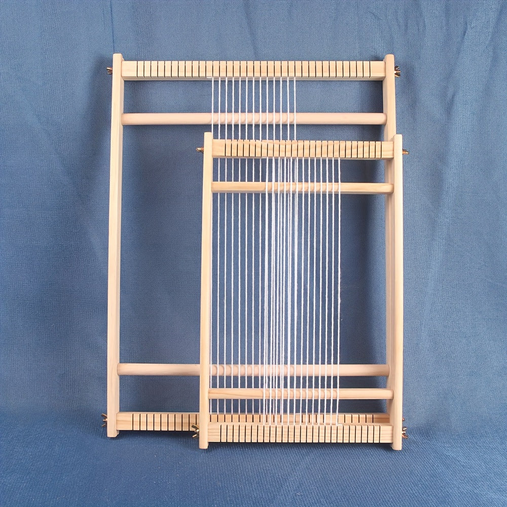 Handmade Wooden Weaving Loom Kit for DIY Tapestries and Carpets in Khaki