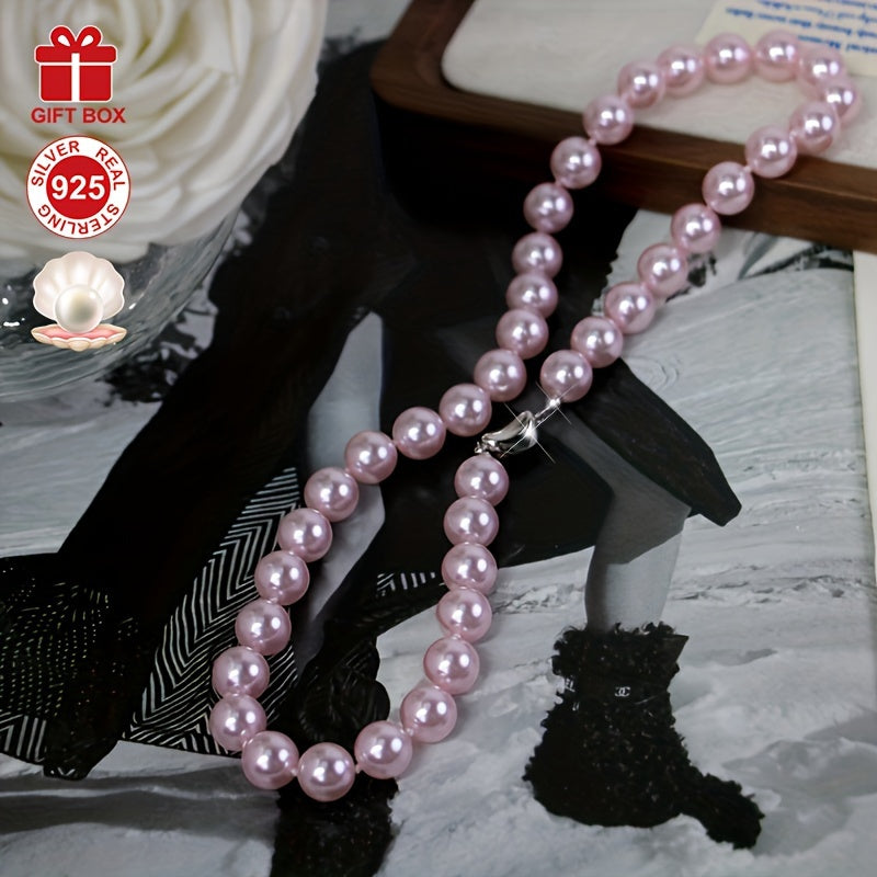 Pink Shell Pearl Necklace Hypoallergenic Sterling Silver Vintage Charm Gift for Her