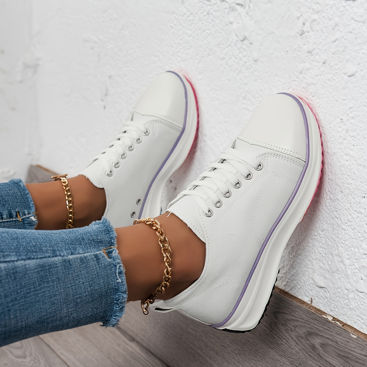 Women's Casual Non-Slip Lace-Up Sneakers with Thick Soles