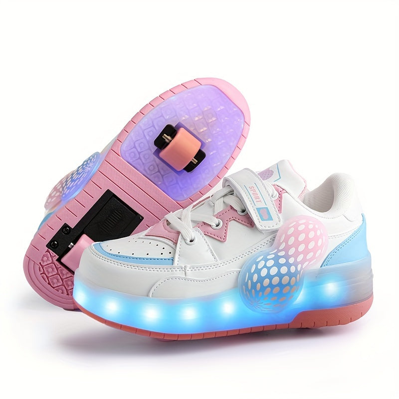Girls Low-Top Skate Shoes with USB Rechargeable Light Breathable Lightweight Removable Roller Skates for Indoor Outdoor All-Season