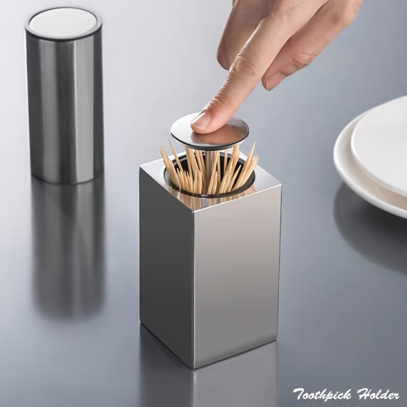 Stainless Steel Toothpick Dispenser with Automatic Pop-Up and Press-Open Feature