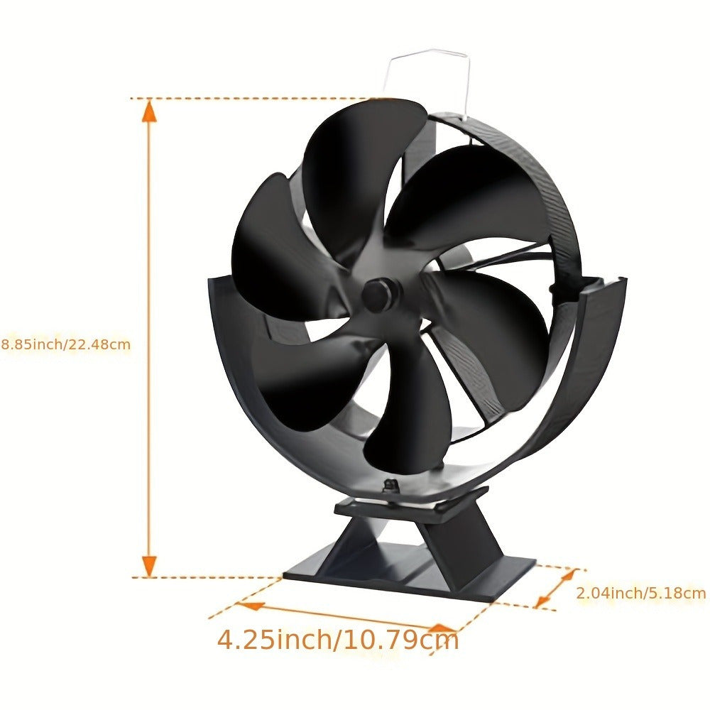 Wood Stove Fan 6-Blade Aluminum Portable Heat Exhauster No Electricity