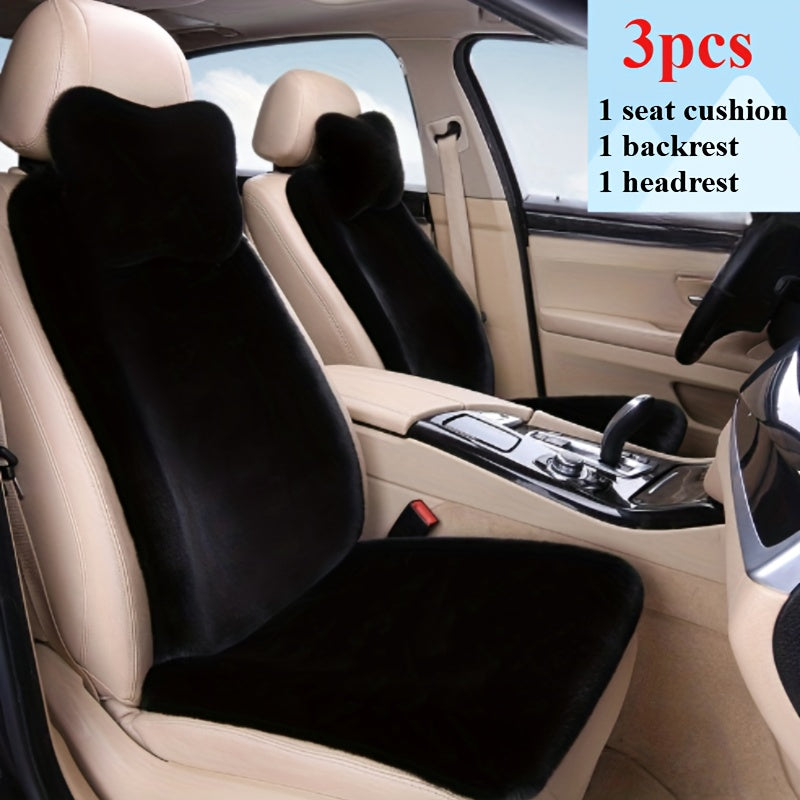 3-Piece Plush Pink Car Seat Cover Set for Front Row Winter Comfort