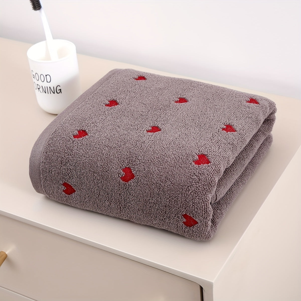 Heart Pattern Cotton Bath Towel Absorbent Quick-Drying Soft Thick for Home Bathroom