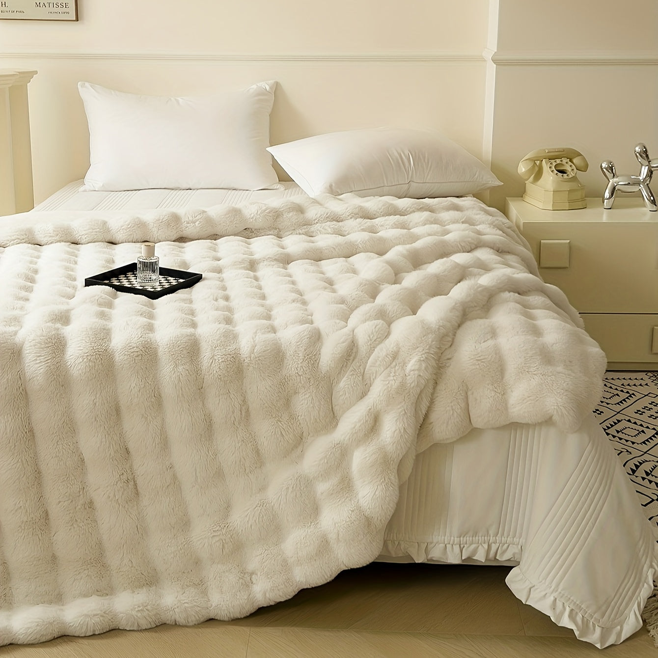 Polyester Faux Rabbit Short Plush Bed Blanket Solid Color Multi-Purpose All Seasons