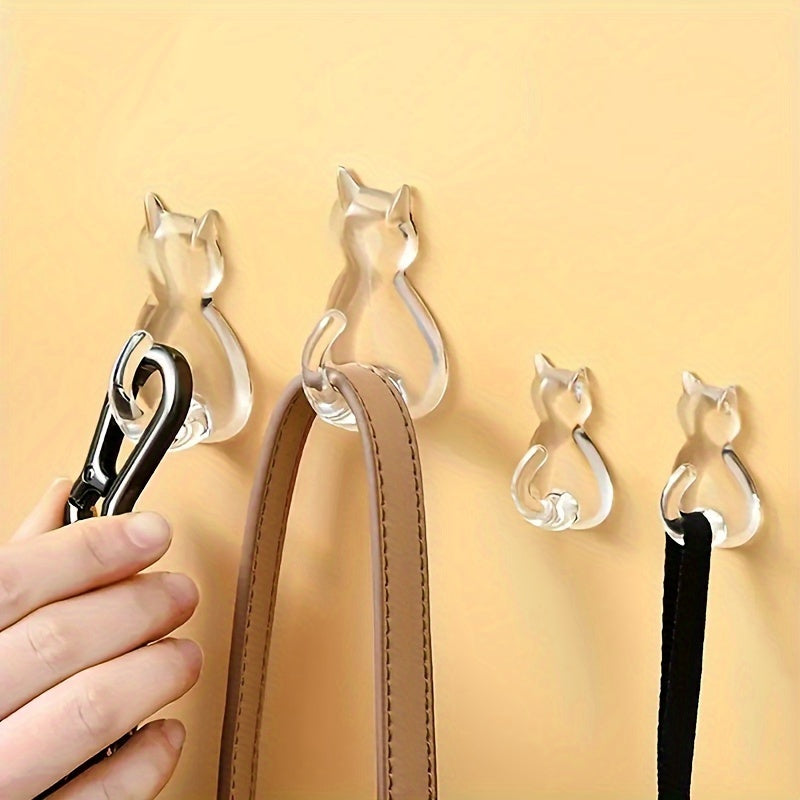 Cute Cartoon Cat Adhesive Hooks for Coats Towels Shower Curtains Strong Transparent No Damage Bathroom Decor