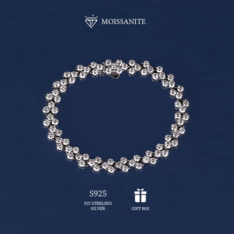Sterling Silver Moissanite Starry Cluster Bracelet 0.1ct Engagement Wedding Jewelry