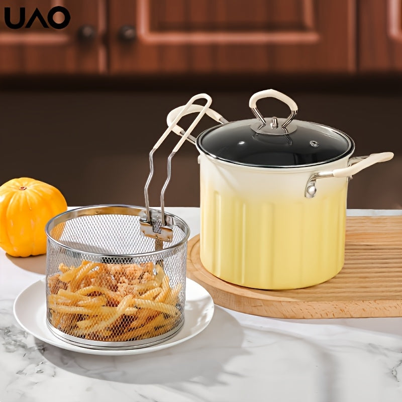 3L zanglamaydigan po'latdan yasalgan chuqur qovurish qozoni, filtr va splatter himoyachisi bilan, induksiya, gaz plitasi bilan mos keladi