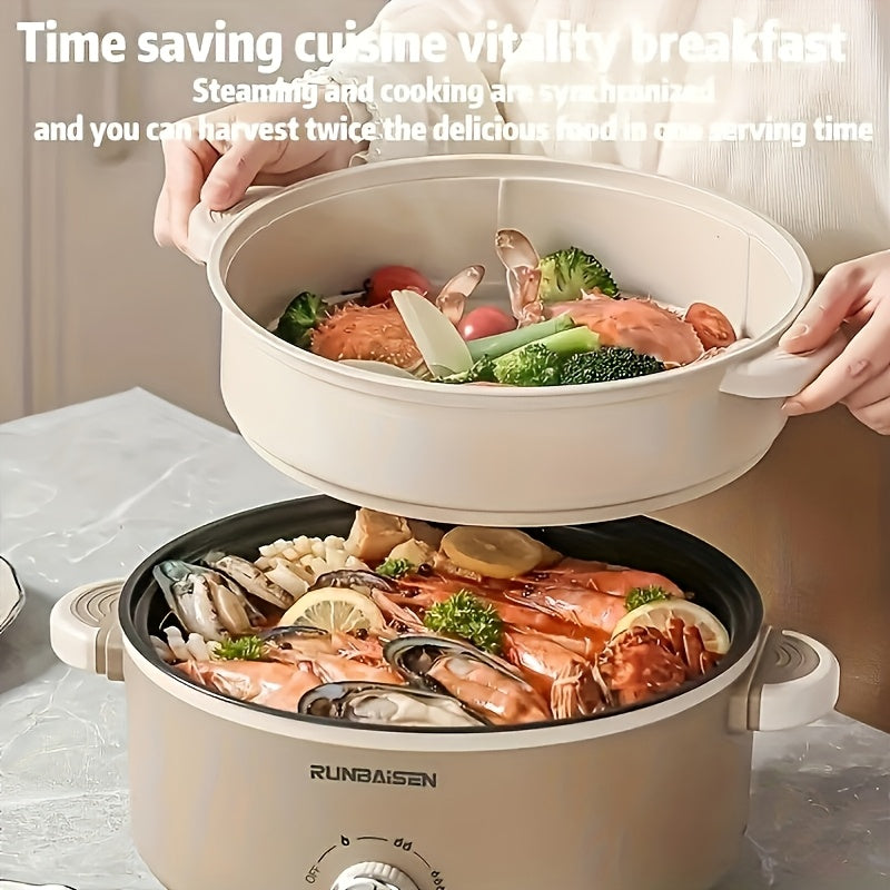 Электрический горячий горшок из нержавеющей стали с большой емкостью, пароваркой и регулятором температуры