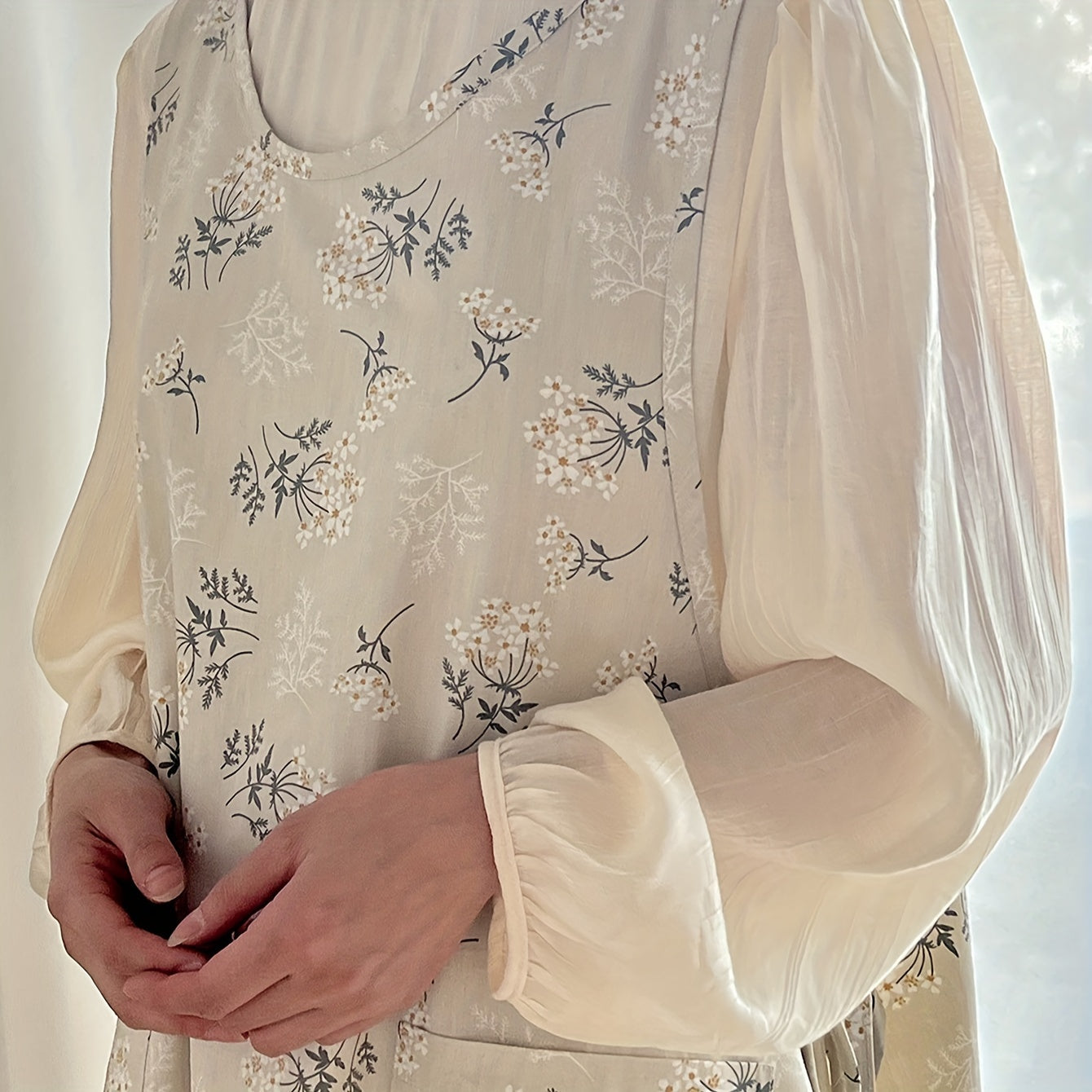 Korean Style Kitchen Apron Woven Fabric Adjustable Waist Tie Family Use