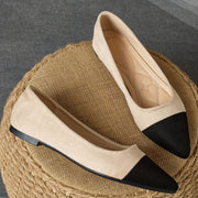 Ayollar uchun slip-on, pointed toe, yupqa poyabzal, bej va qora rangda, ikki rangli, yengil, kundalik ish poyabzali