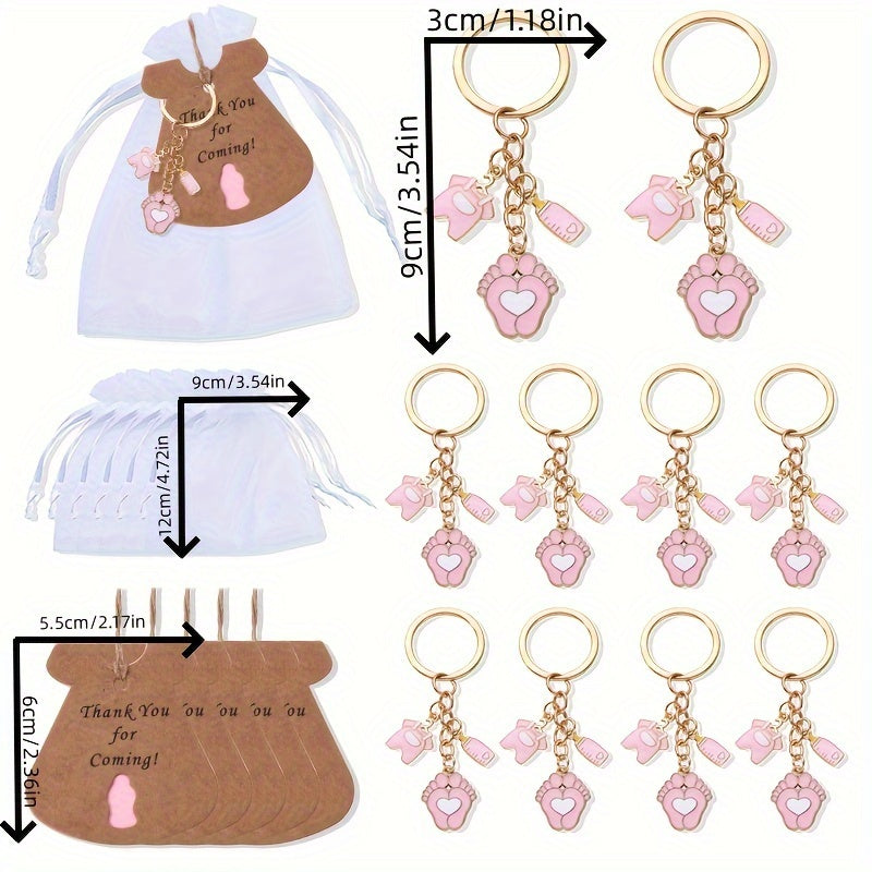 Juego de 10 llaveros de huellas de bebé de aleación, regalo lindo para baby shower para mamás y mujeres