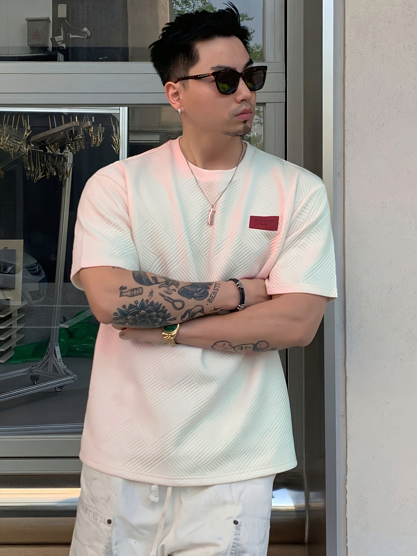 Мужская повседневная футболка с круглым вырезом из полиэстера с легкой эластичностью, однотонная трикотажная ткань для всех сезонов