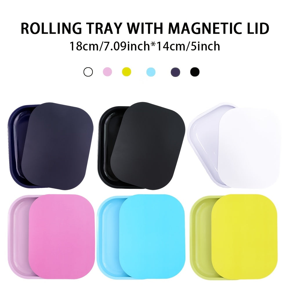 Metal and Plastic Rolling Tray with Magnetic Lid, 17.78x12.7 cm Household Organizer