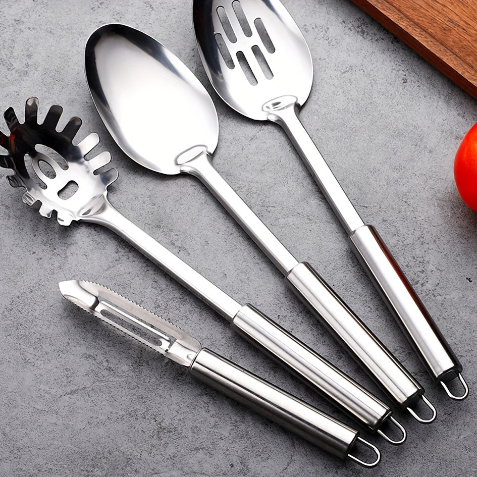 Set of 11 Stainless Steel Kitchen Utensils Heat Resistant with Spatula Tongs and Strainer