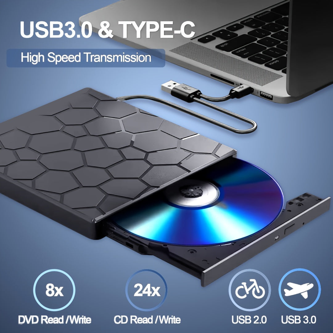 Ultra Slim 8-in-1 USB 3.0 External CD DVD Drive for Laptops Desktops Mac Windows Linux